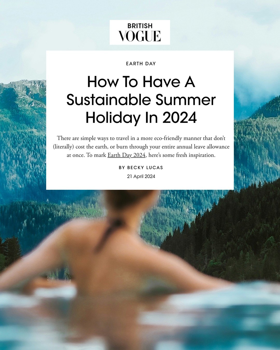 An insightful article in @britishvogue  by @beckyamylucas on sustainable summer holidays ☀️

Summer tends to be peak travel season (though climate change is starting to cause a shift in these patterns), but there are a few ways to limit the impact of