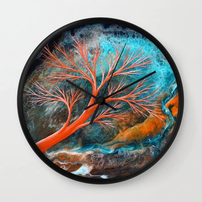 turquoise-flow-tree-silhouette-nature-abstract-painting-by-kortney-beth-wall-clocks.jpg