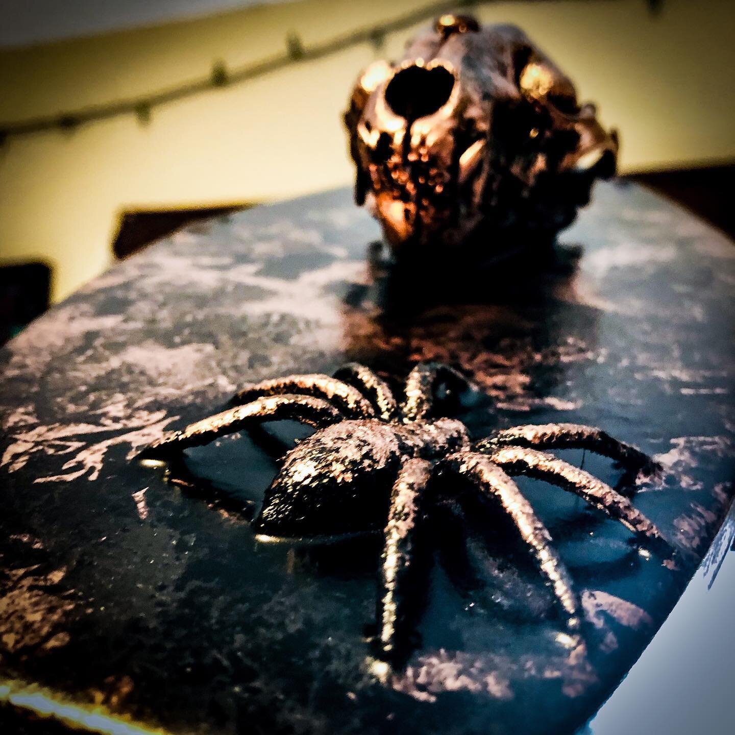 Spooky Raccoon Skull in the making! #bonecollector #vultureculture #oddities #raccoonskull #skullartist #lifeisartstartcreating #spider #art #mixedmedia #sculpture #boneartist #metallicpaint #creepyart #inthemaking #northdakotaartist #skullsbykortney