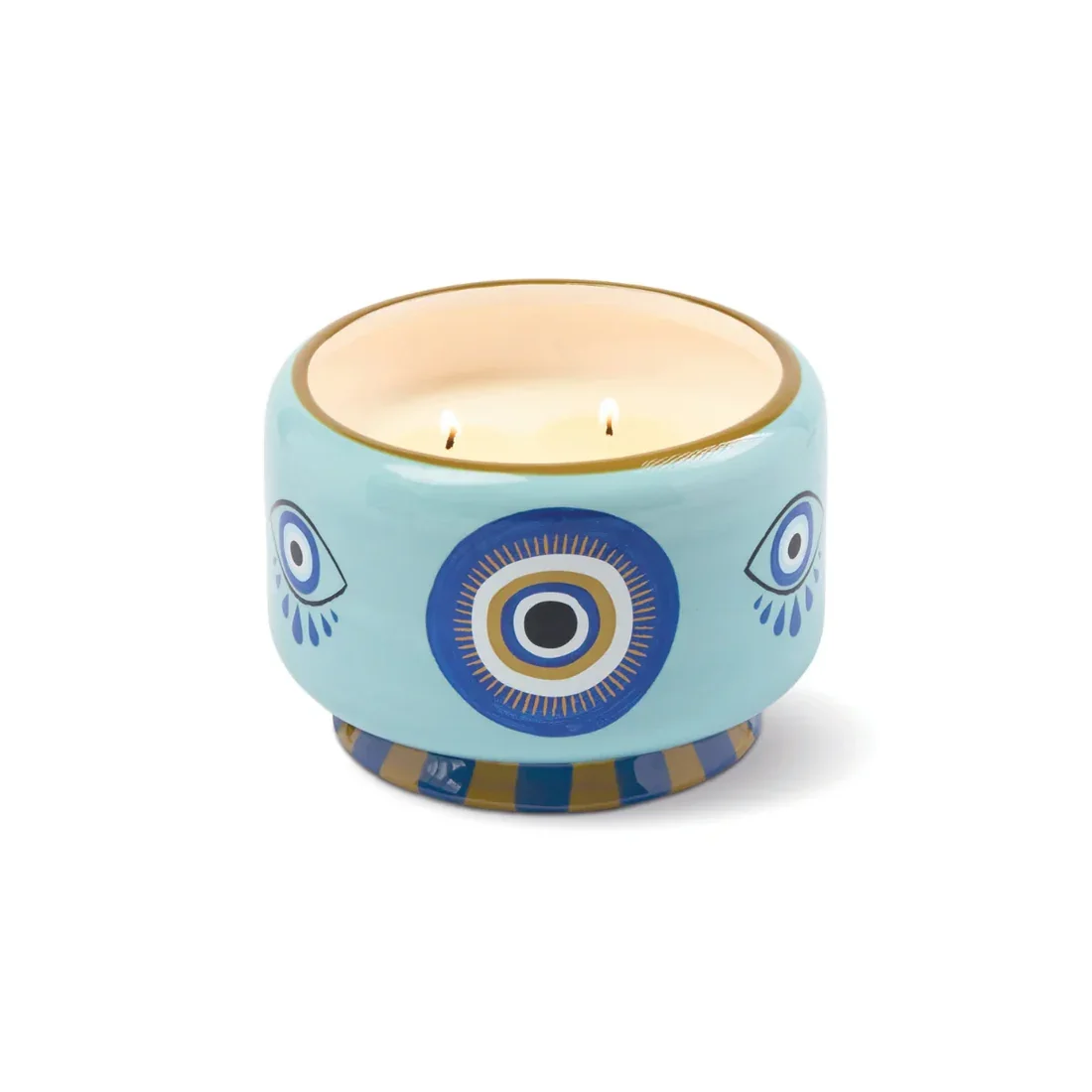 Bougie Eye Ceramic 3 mèches Paddywax, vue de face sur fond neutre.