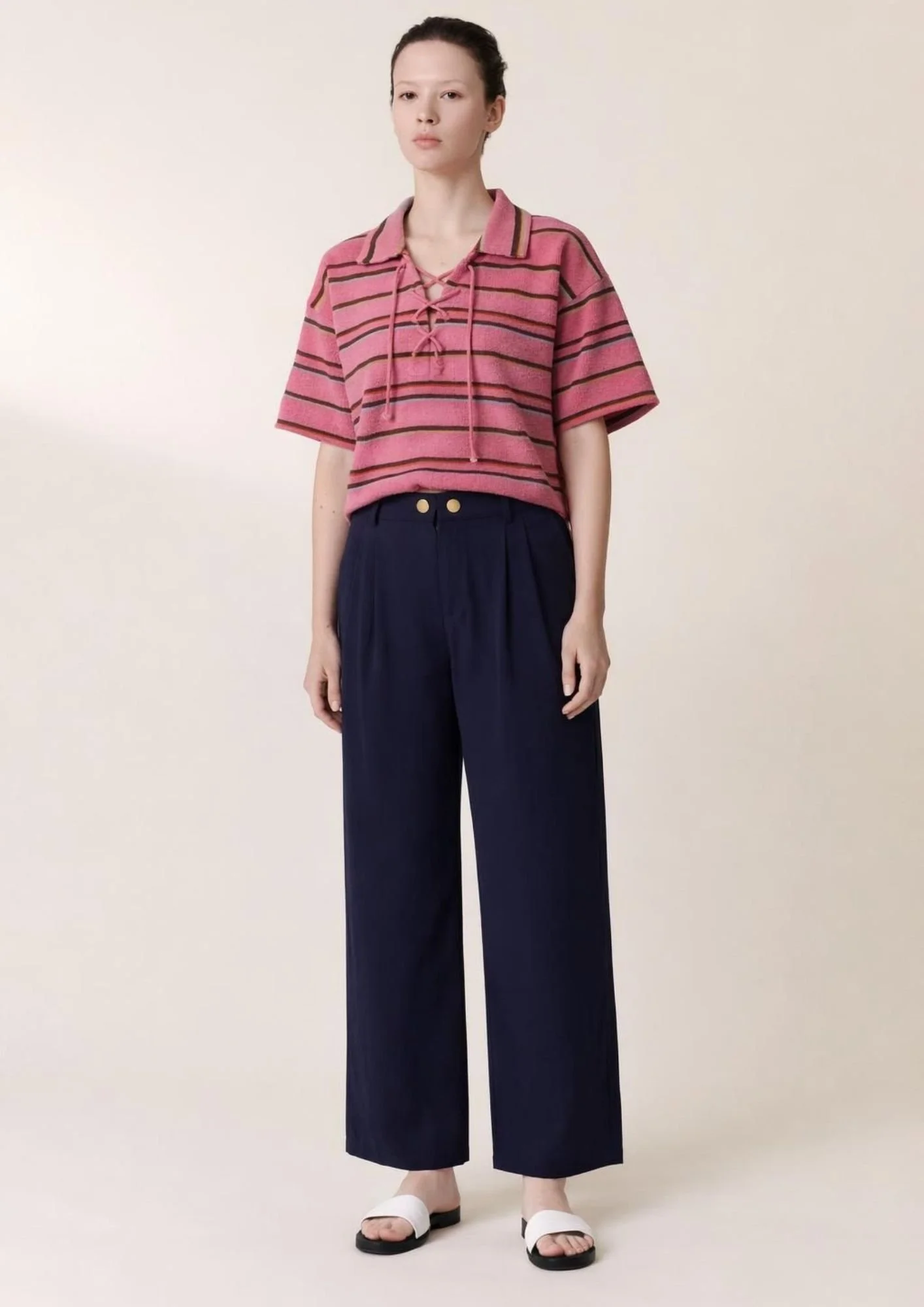 Pantalon large bleu marine Léon Harper coton bio Mademoiselle C concept store Pézenas