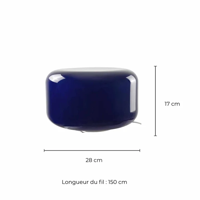 Reflets et brillance du verre de la lampe Livo bleue.