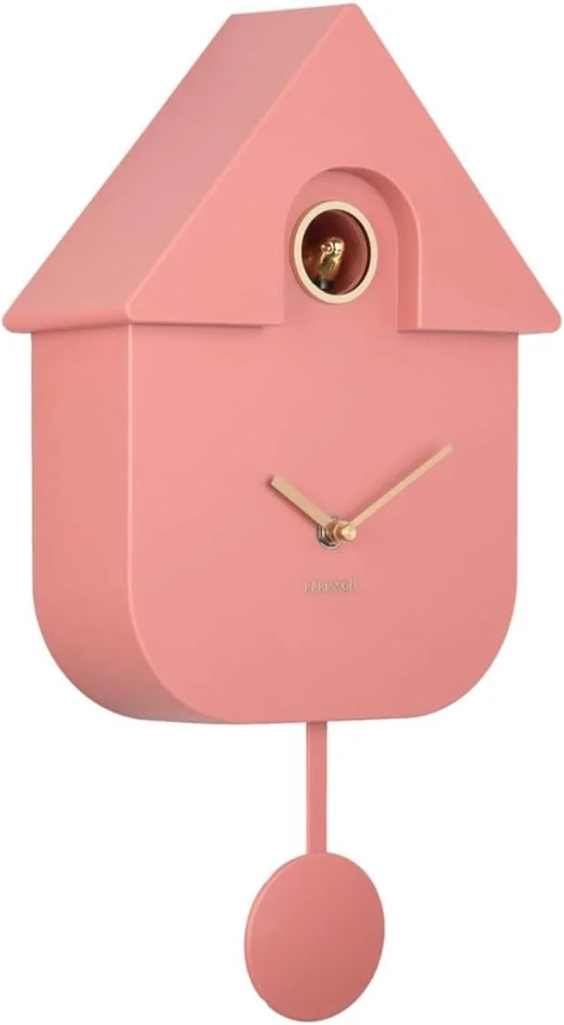 Découvrez l’horloge murale MODERN CUCKOO rose : une pièce déco élégante avec fonction sonore réglable