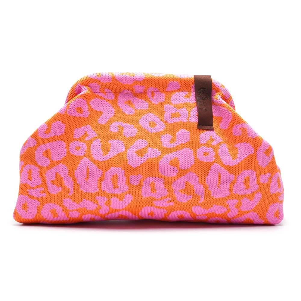 Sac Emma LOT83 motif léopard pochette stylée orange & rose pâle