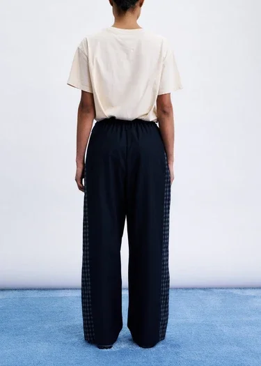 Pantalon wide leg FRNCH Paris à taille ajustable et détail graphique à carreaux