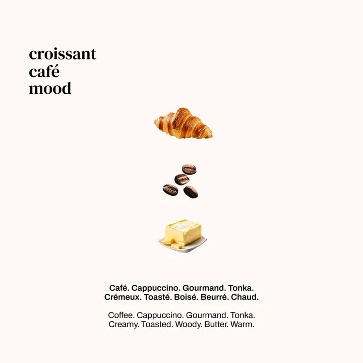 Croissant Café posé sur fond neutre, packaging Versatile Paris.