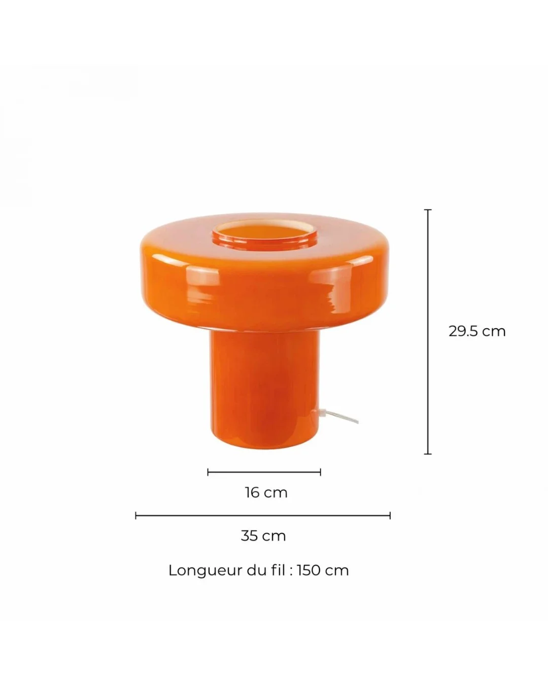 Lampe Orange Foza maxi sur fond blanc avec ses mesures