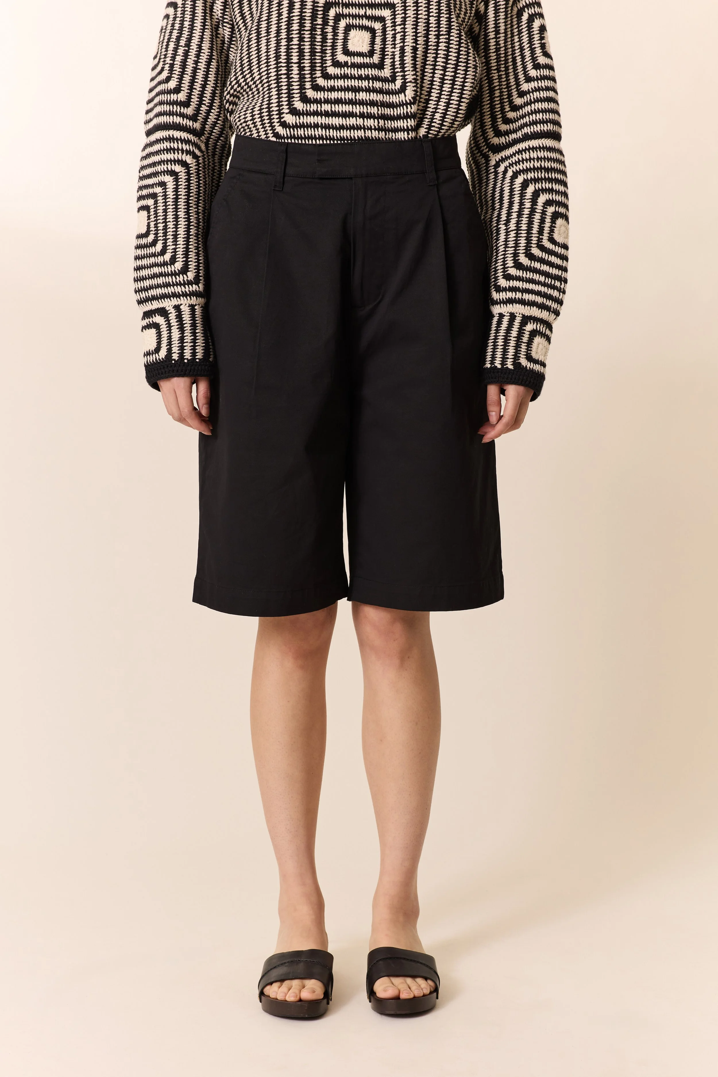 Short noir femme Léon & Harper taille haute coton stretch