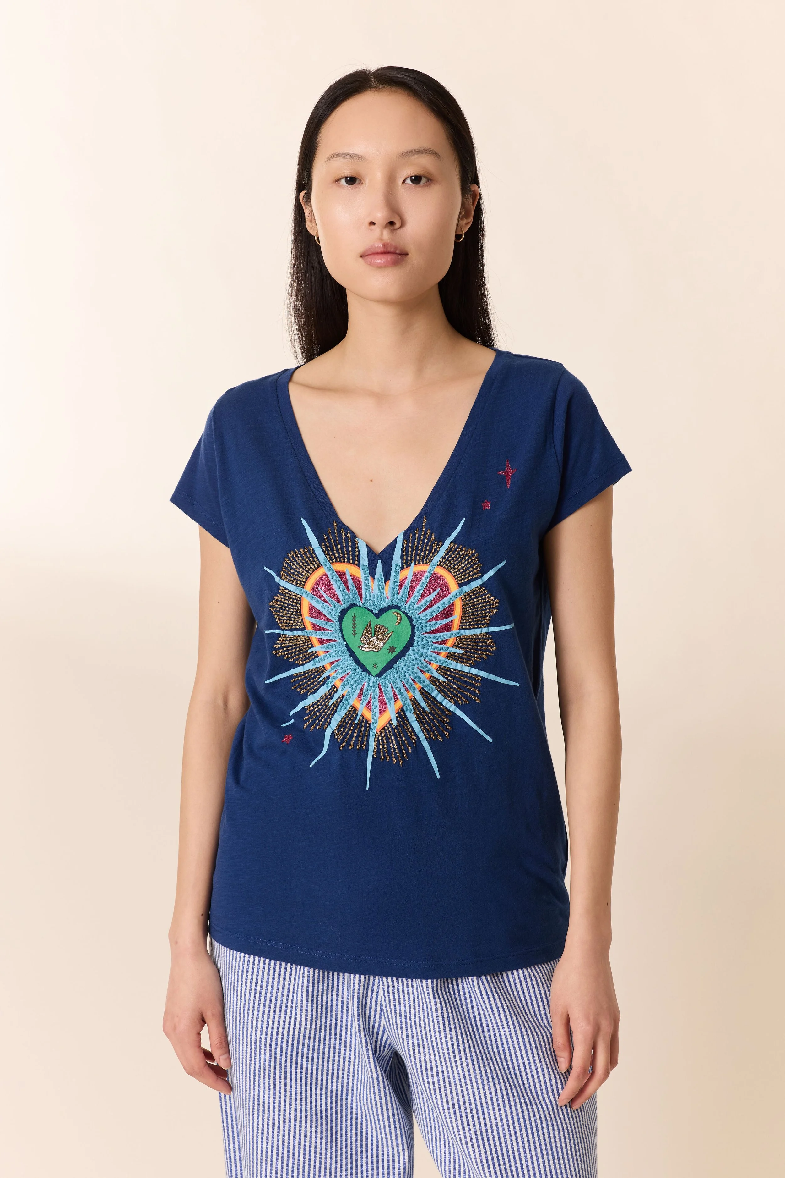 T-shirt Exvoto imprimé cœur rayonnant