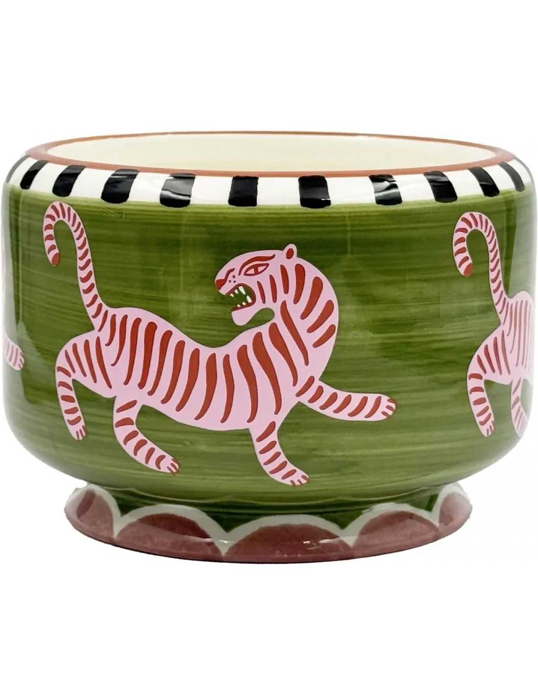 Détail du pot en céramique peint à la main motif tigre.