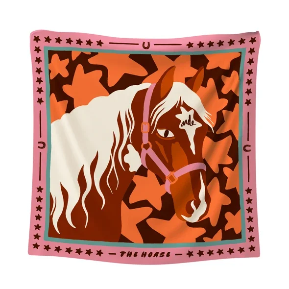 Foulard The Horse, accessoire à nouer au cou coloris terracotta.