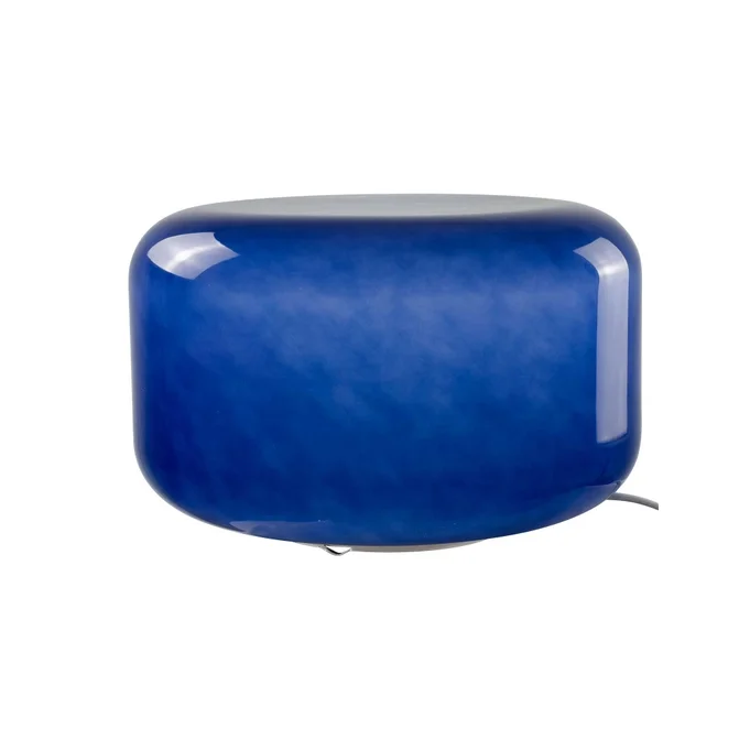 Lampe Livo bleue allumée, ambiance lumineuse douce.