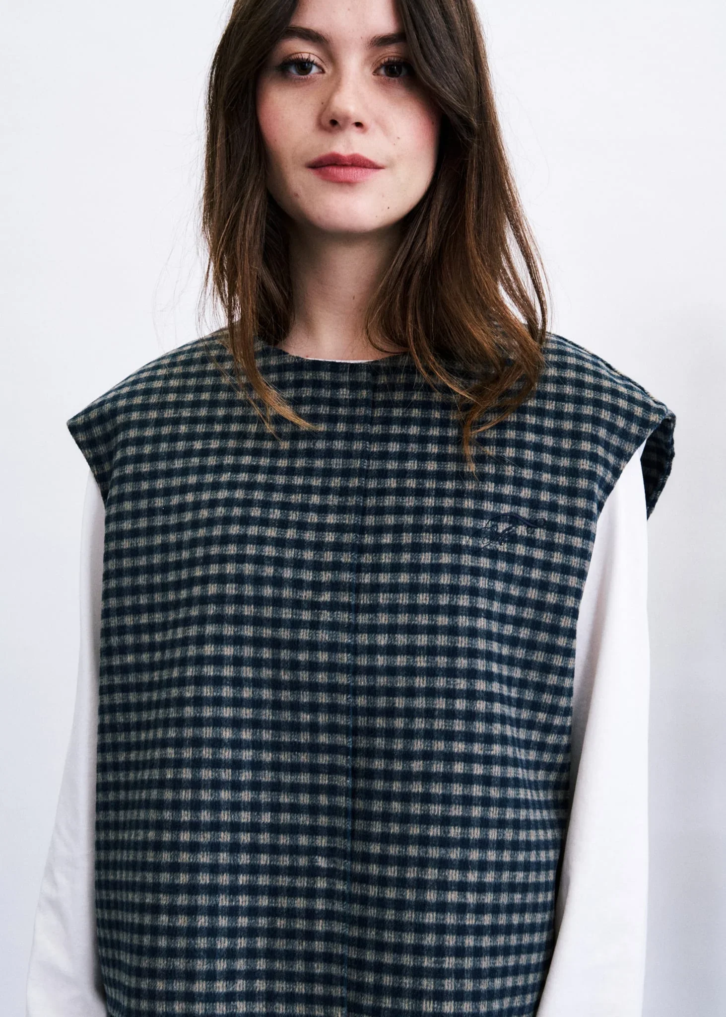 Gilet Harrison FRNCH Paris sans manches à carreaux tartan vert et noir
