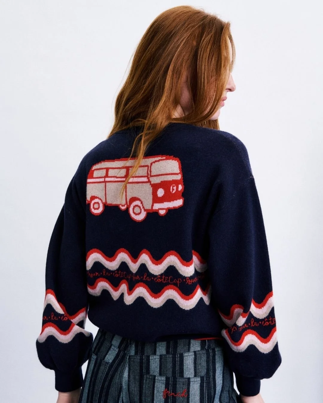 Cardigan Roadtrip Marine Motif Vagues, Frnch Paris