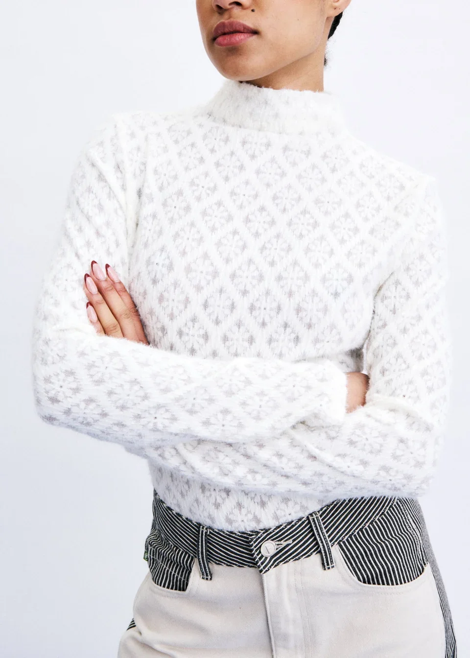 Pull femme Agora FRNCH Paris en maille ajourée motif losanges