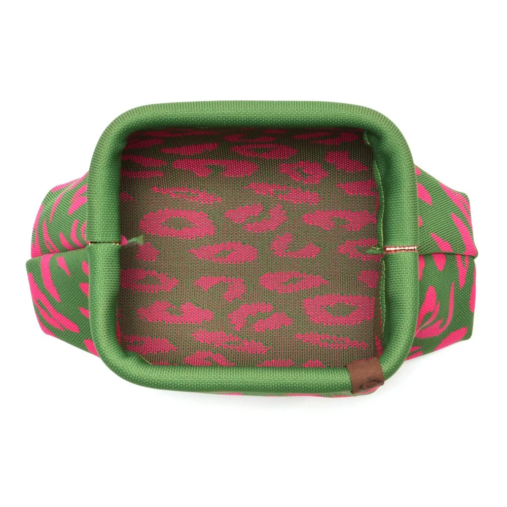 Pochette Emma LOT83 trousse de maquillage design moderne ouvert vert et fushia léopard