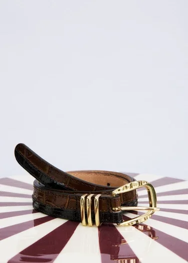 Ceinture Hera Effet Croco en Cuir Verni, Frnch Paris
