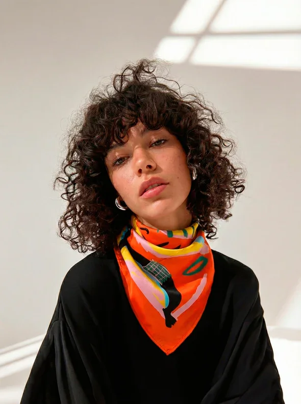 Foulard AFTER SUN en satin avec imprimé exclusif et finition lumineuse.