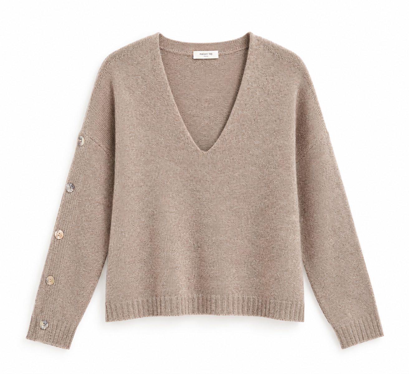 Pull Vanille latte en laine, vue de face sur fond blanc.