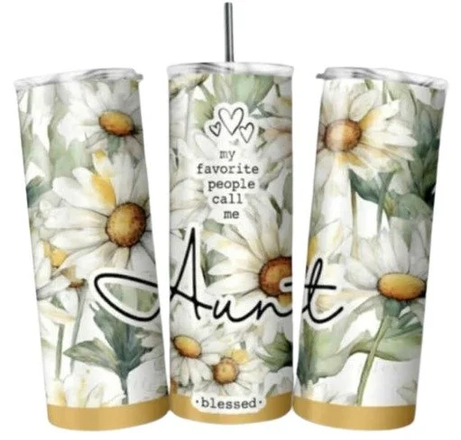 My Favorite People Call Me Aunt – 20 oz Stainless Steel Tumbler with Daisy Design