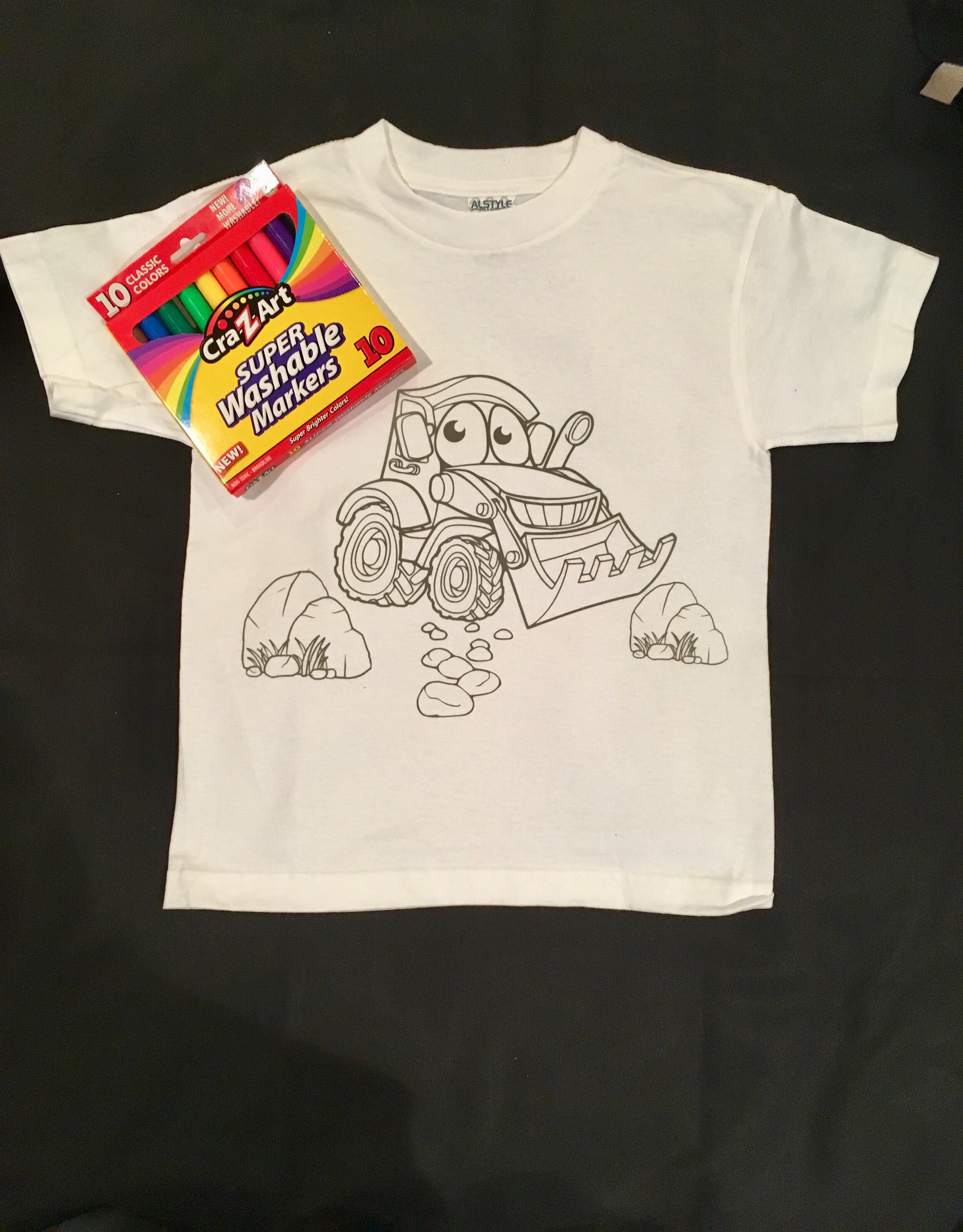 Bulldozer Color Me Youth Art T-Shirt with Washable Markers