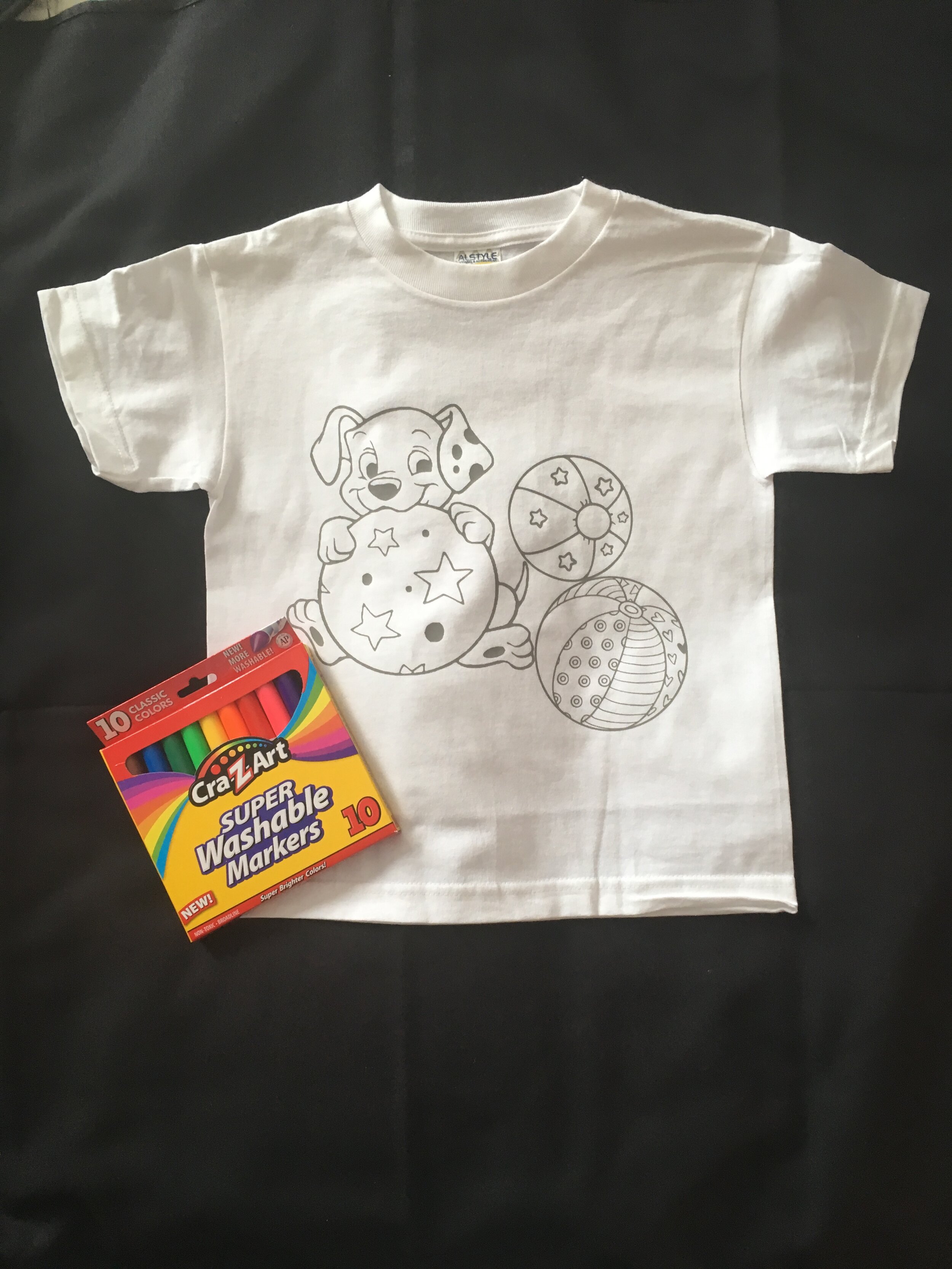 Color Me T-Shirt with Puppy & 3 Balls Youth T-Shirt with washable markers