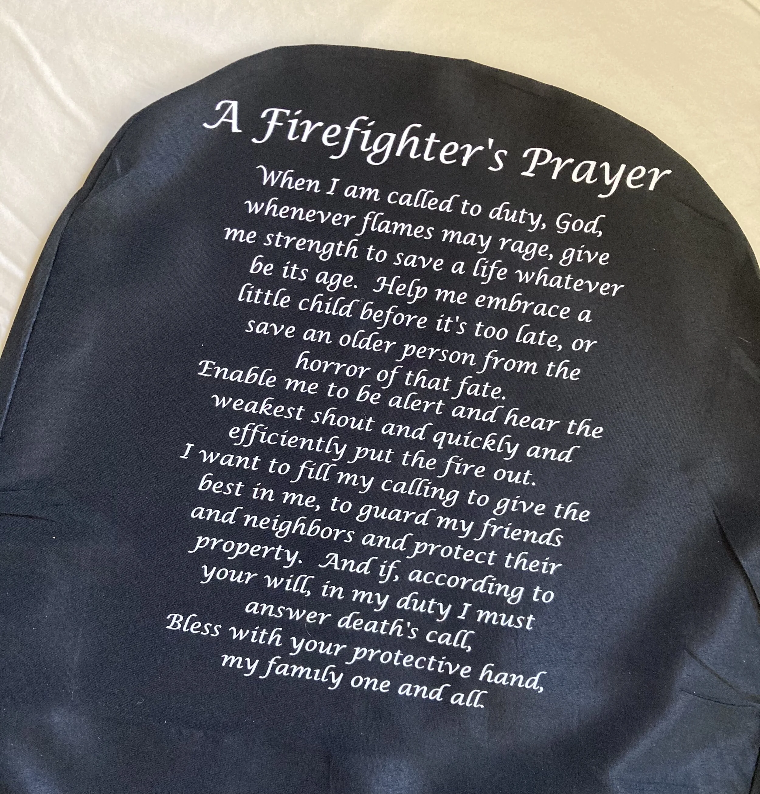 Firefighter Prayer on Black Memorial Chair Covering