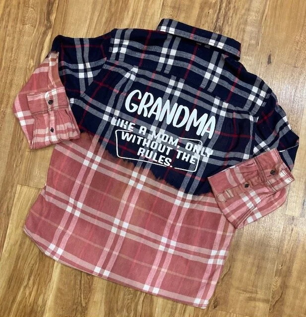 Grandma ~ Like A Mom, Only Without The Rules Distressed Flannel Shirt