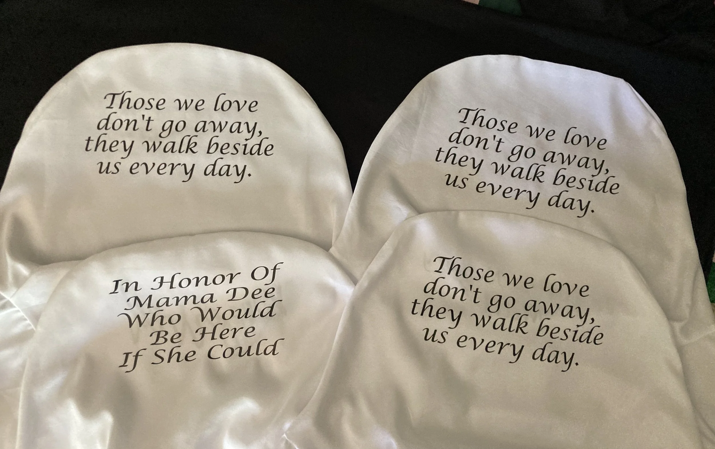 White Memorial Chair Covering - 9 Verses available