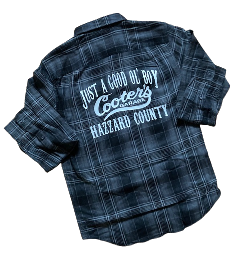 Just A Good Ol' Boy Cooter's Garage Hazzard County Duke of Hazzard 80's TV Show Flannel Shirt