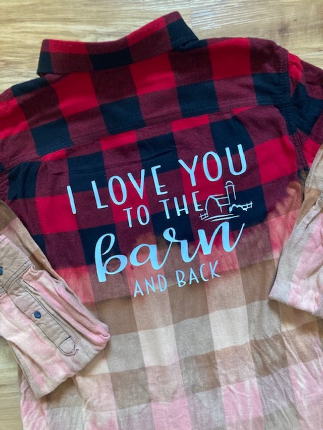 “I Love You to the Barn and Back” Inspirational Distressed Bleached Vintage Flannel – Mystery Color Western Button Down by Granny and Grandpa’s Custom Creations
