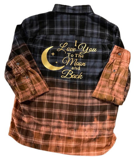 I Love You To The Moon And Back Button Down Distressed Flannel Shirt