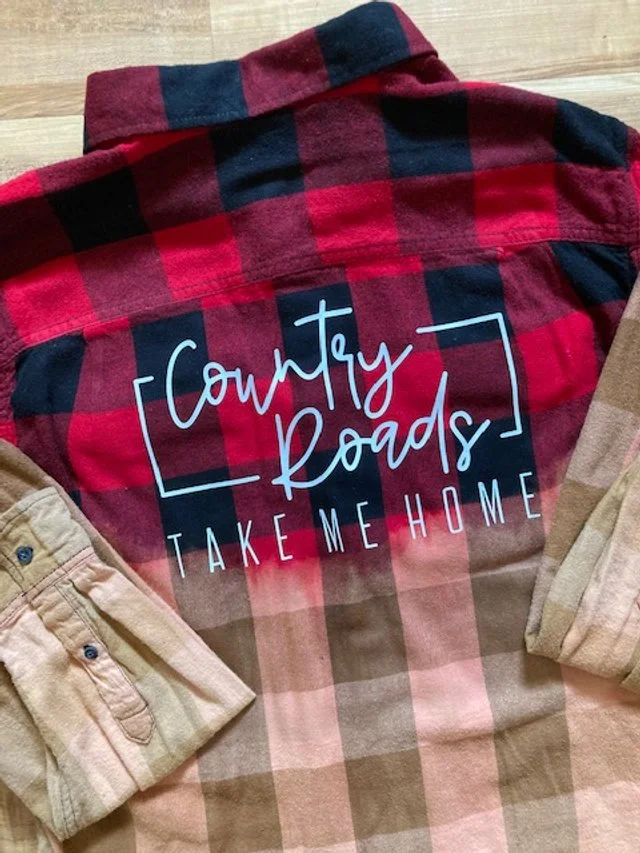Distressed Flannel with Country Roads Design