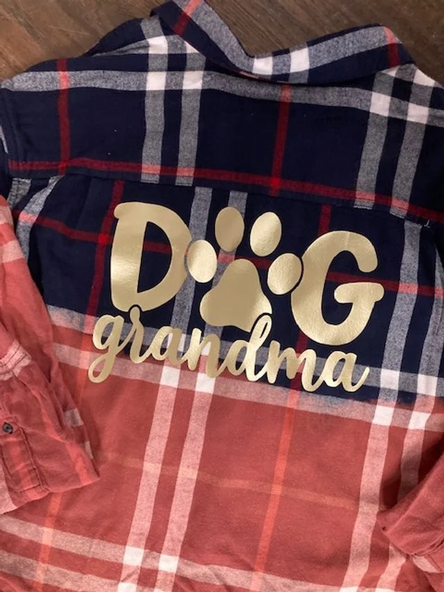 Distressed Vintage Bleached Dog Grandma Button Down Flannel Shirt
