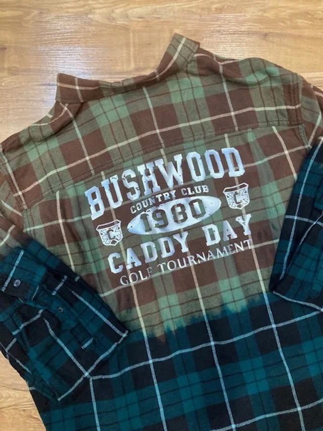 Bushwood Country Club 1980 Caddy Day Golf Tournament golf, high quality, affordable button down, two pocket distressed flannel shirt.