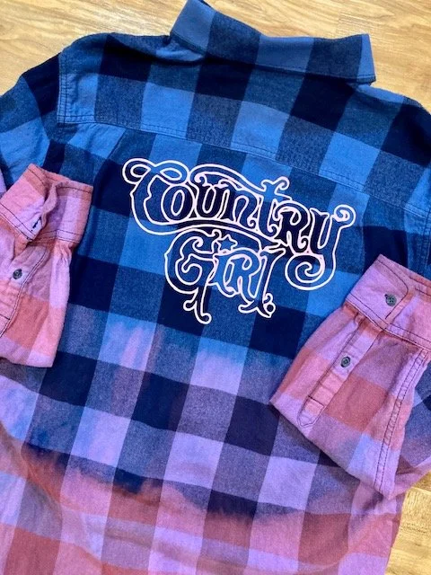Country Girl distressed bleached button down flannel shirt