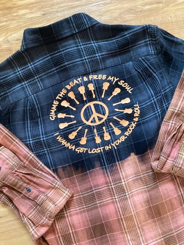Give Me The Beat and Free My Soul Distressed Flannel Shirt