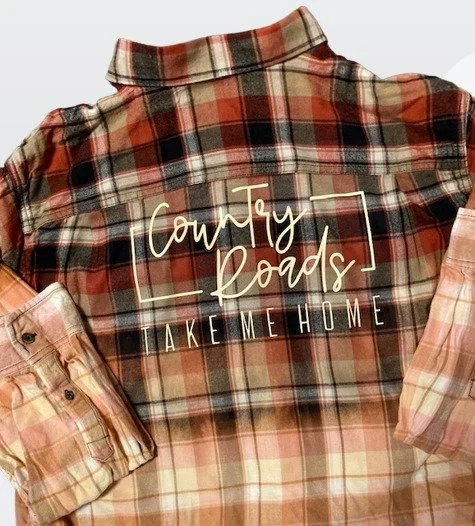 Country Roads Take Me Home Distressed Button Down Flannel Shirt