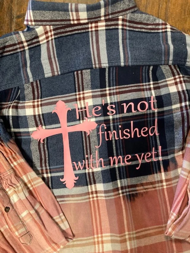 Custom designed distressed inspirational bleached flannel shirt