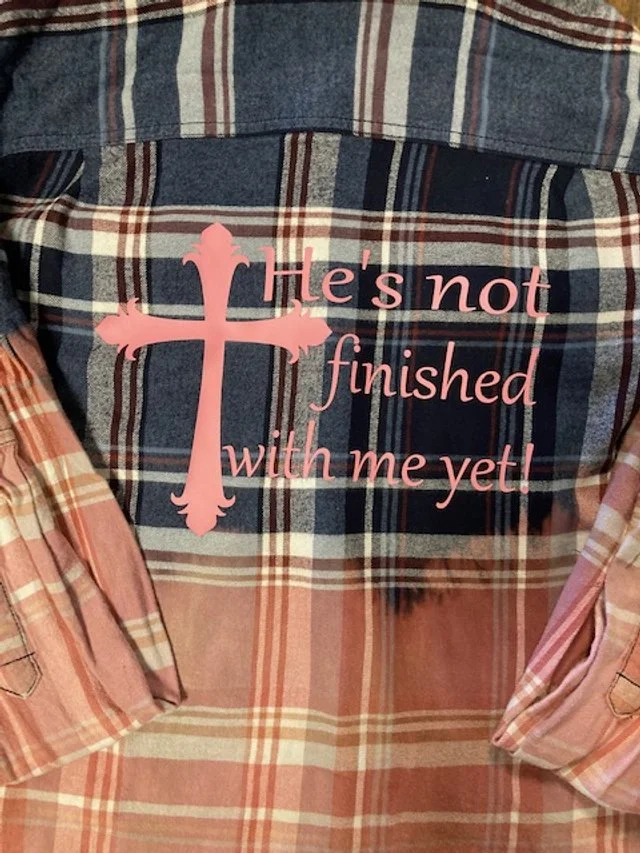 Custom bleached button down two pocket flannel shirt