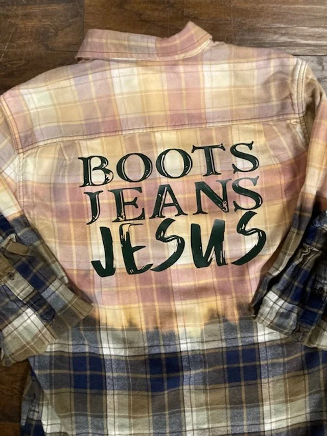 Boots Jeans Jesus Distressed Bleached button down oversized flannel