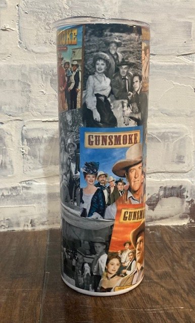 Relive the Wild West with the Gunsmoke 20-ounce stainless steel traveling tumbler. Durable, stylish, and perfect for hot or cold drinks, it’s a great gift for any Gunsmoke fan.