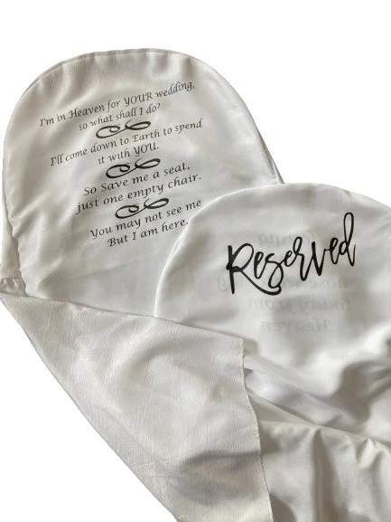 “I'm In Heaven for Your Wedding” Memorial Chair Covering – Elegant Wedding Keepsake for Lost Loved Ones