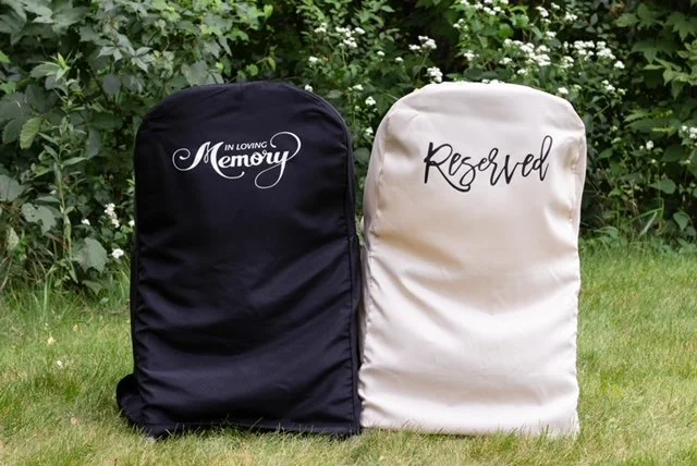 Memorial chair covering with I'm in Heaven poem for weddings