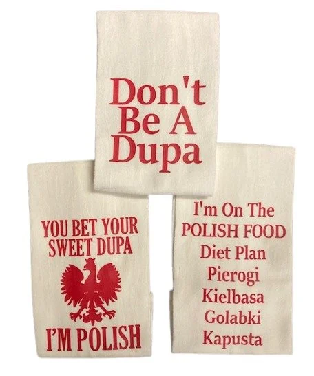 Polish Funny Flour Sack Kitchen Dish Towel Three Pack Set