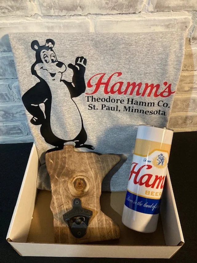 Hamms shirt, tumbler and Minnesota Bottle Opener gift box