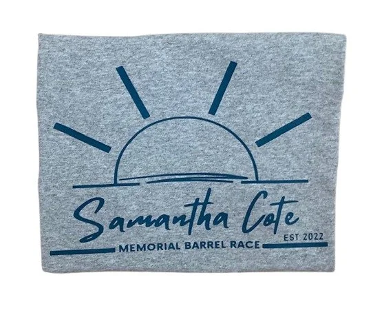 Samantha Cote gray tee teal writing .jpg