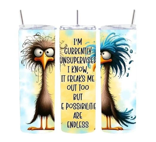 I’m Currently Unsupervised I Know, It Freaks Me Out Too But The Possibilities Are Endless Drinking Glass 20 Ounce Tumbler Cup