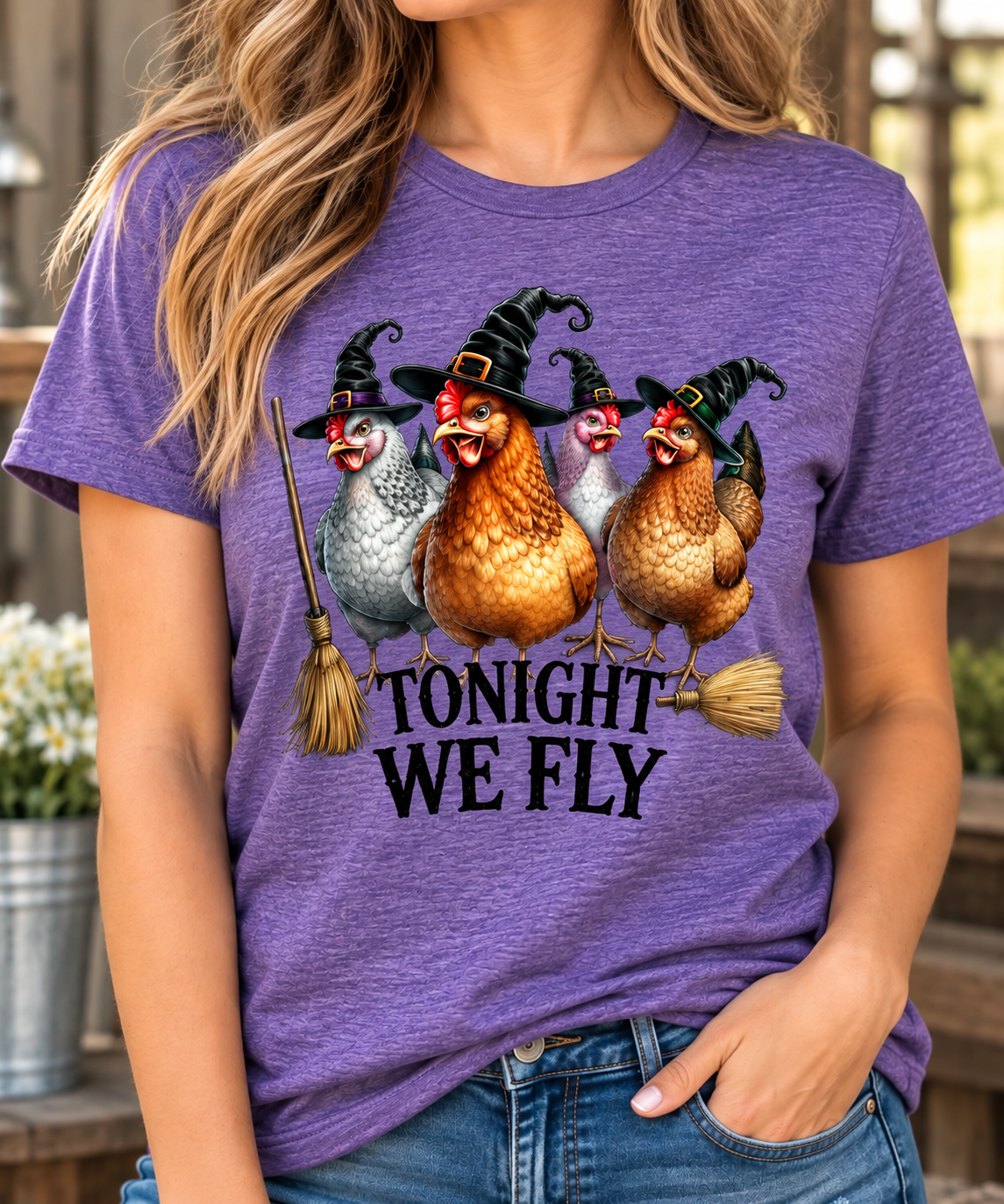 Tonight We Fly Witch Chickens T-Shirt | Funny Halloween Chicken Shirt | Farm Girl Halloween Tee