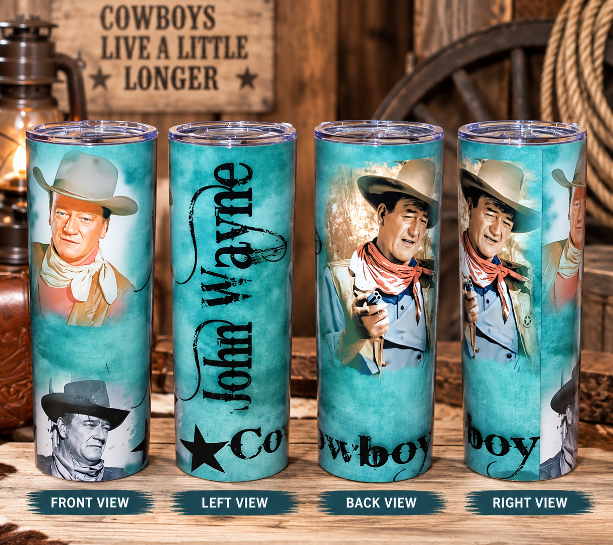 Old Western Cowboy Iconic Movie Star Themed Travel Drinking Mug 20 ounce Tumbler